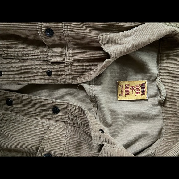 PULL&BEAR Worn Torn and Reborn Tan Corduroy Button Down Jacket - Size EU L - Picture 1 of 9